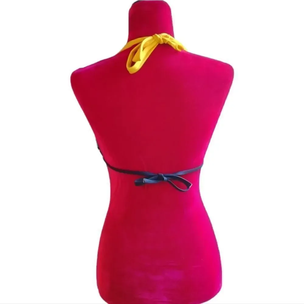 Roxy Bathing Suit Top TOP ONLY Size M  Pink Black Yellow Turquoise - Picture 2 of 9